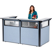 Interion® U-Shaped Reception Station with Window, 88" W x 44"D x 44"H, Gray counter, Blue Panel