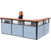 Interion® L-Shaped Reception Station w/Window 116"W x 80"D x 44"H Cherry Counter Blue Panel