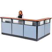 Interion® L-Shaped Reception Station w/Window & Raceway 116"W x 80"D x 46"H Cherry Counter Blue