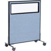 Interion® Mobile Office Partition Panel with Partial Window, 36-1/4"W x 45"H, Blue