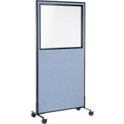 Interion® Mobile Office Partition Panel with Partial Window, 24-1/4"W x 99"H, Blue