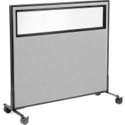 Interion® Mobile Office Partition Panel with Partial Window, 48-1/4"W x 45"H, Gray