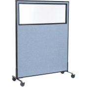 Interion® Mobile Office Partition Panel with Partial Window, 48-1/4"W x 63"H, Blue