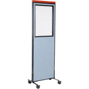 Interion® Mobile Deluxe Office Partition Panel with Partial Window, 24-1/4"W x 76-1/2"H, Blue