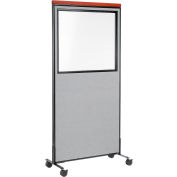 Interion® Mobile Deluxe Office Partition Panel with Partial Window, 36-1/4"W x 76-1/2"H, Gray