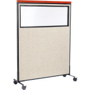 Interion® Mobile Deluxe Office Partition Panel with Partial Window, 48-1/4"W x 64-1/2"H, Tan