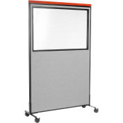 Interion® Mobile Deluxe Office Partition Panel with Partial Window, 48-1/4"W x 76-1/2"H, Gray