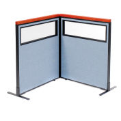 Interion® Deluxe Freestanding 2-Panel Corner Divider w/Partial Window 36-1/4"W x 43-1/2"H Blue
