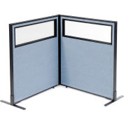Interion® Freestanding 2-Panel Corner Room Divider w/Partial Window 36-1/4"W x 42"H Panels Blue