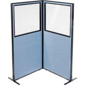 Interion® Freestanding 2-Panel Corner Room Divider w/Partial Window 36-1/4"W x 72"H Panels Blue
