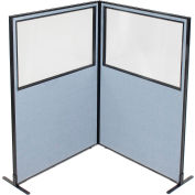 Interion® Freestanding 2-Panel Corner Room Divider w/Partial Window 48-1/4"W x 72"H Panels Blue