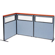 Interion® Deluxe Freestanding 3-Panel Corner Divider w/Partial Window 36-1/4"W x 43-1/2"H Blue