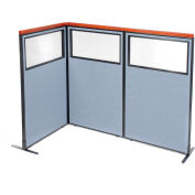 Interion® Deluxe Freestanding 3-Panel Corner Divider w/Partial Window 36-1/4"W x 61-1/2"H Blue