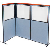 Interion® Deluxe Freestanding 3-Panel Corner Divider w/Partial Window 36-1/4"W x 73-1/2"H Blue