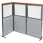 Interion® Deluxe Freestanding 3-Panel Corner Divider w/Partial Window 36-1/4"W x 73-1/2"H Gray