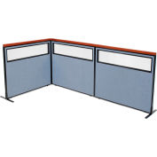 Interion® Deluxe Freestanding 3-Panel Corner Divider w/Partial Window 48-1/4"W x 43-1/2"H Blue
