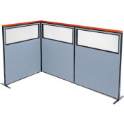 Interion® Deluxe Freestanding 3-Panel Corner Divider w/Partial Window 48-1/4"W x 61-1/2"H Blue