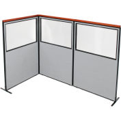 Interion® Deluxe Freestanding 3-Panel Corner Divider w/Partial Window 48-1/4"W x 73-1/2"H Gray