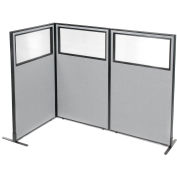 Interion® Freestanding 3-Panel Corner Room Divider w/Partial Window 36-1/4"W x 60"H Panels Gray