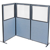 Interion® Freestanding 3-Panel Corner Room Divider w/Partial Window 36-1/4"W x 72"H Panels Blue
