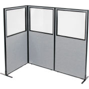 Interion® Freestanding 3-Panel Corner Room Divider w/Partial Window 36-1/4"W x 72"H Panels Gray