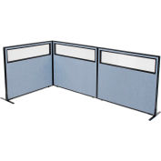 Interion® Freestanding 3-Panel Corner Room Divider w/Partial Window 48-1/4"W x 42"H Panels Blue