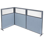 Interion® Freestanding 3-Panel Corner Room Divider w/Partial Window 48-1/4"W x 60"H Panels Blue