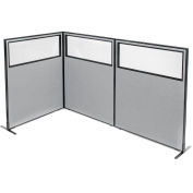 Interion® Freestanding 3-Panel Corner Room Divider w/Partial Window 48-1/4"W x 60"H Panels Gray