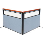Interion® Deluxe Freestanding 2-Panel Corner Divider w/Partial Window 60-1/4"W x 43-1/2"H Blue