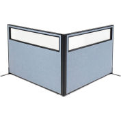 Interion® Freestanding 2-Panel Corner Room Divider w/Partial Window 60-1/4"W x 42"H Panels Blue