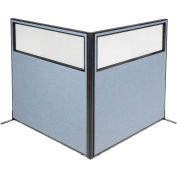 Interion® Freestanding 2-Panel Corner Room Divider w/Partial Window 60-1/4"W x 60"H Panels Blue