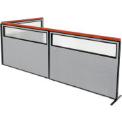 Interion® Deluxe Freestanding 3-Panel Corner Divider w/Partial Window 60-1/4"W x 43-1/2"H Gray