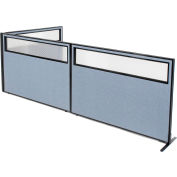 Interion® Freestanding 3-Panel Corner Room Divider w/Partial Window 60-1/4"W x 42"H Panels Blue
