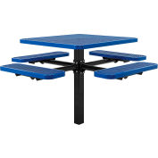 Global Industrial 46" Square In-Ground Mount Outdoor Steel Picnic Table, Expanded Metal, Blue