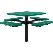 Table de pique-nique carrée industrielle™ mondiale de 46 pouces, en support au sol, métal déployé, vert