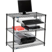 Nexel™ 3-Shelf Black Wire Shelf Printer Stand with Keyboard Tray, 36"W x 18"D x 34"H