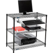 Support d’imprimante de plateau Nexel™ 3 tablettes fil noir avec plateau de clavier, 36" W x 18 H « D x 34"
