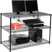 Nexel™ 3 tablettes fil ordinateur LAN Workstation avec plateau de clavier, W 48" x 24 « P x 34 » H, noir