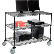 Poste informatique mobile pour réseau local avec fil Nexel™, 48 po l x 24 po P x 40 po H, 3 tablettes, noir