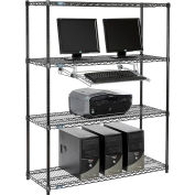 Nexel™ 4 tablettes fil ordinateur LAN Workstation avec plateau de clavier, W 48" x 18 « P x 63 » H, noir