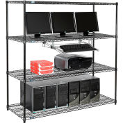 Nexel™ 4 tablettes fil ordinateur LAN Workstation avec plateau de clavier, W 60" x 24 « P x 63 » H, noir