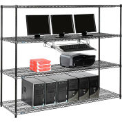 Nexel™ 4 tablettes fil ordinateur LAN Workstation avec plateau de clavier, W 72" x 24 « P x 63 » H, noir