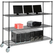 Nexel™ 4-Shelf Mobile Wire Computer LAN Workstation, 72"W x 24"D x 69"H, Black