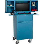 Global Industrial™ Mobile Fold-Out Computer Cabinet, Bleu, Assemblé