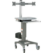 Global Industrial Mobile Sit-Stand Computer Workstation With Dual Monitor Mount, Gray