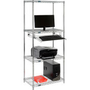 Nexel™ 4-étagère fil de travail d’ordinateur avec le plateau de clavier, 30 "W x 18" D x 74 "H, chrome