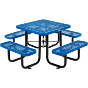Global Industrial 3 ft. Square Outdoor Steel Picnic Table, Expanded Metal, Blue