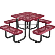 Table de pique-nique carrée™ Industrielle Mondiale de 36 pouces, Métal déployé, Rouge
