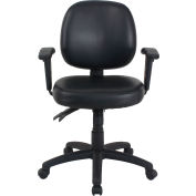 Interion® chaise de travail de 24 heures avec les bras mi-arrière et réglables, vinyle, noir