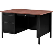 Interion® Steel Teachers Desk, 48"W x 30"D, Mahogany Top with Black Frame